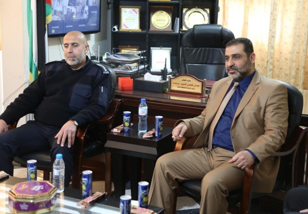 مدير شرطة محافظة غزة العميد/ جمال الديب، ومدراء المراكز الشرطية في المحافظة وقيادتها، في استقبال النائب العام المستشار/ ضياء الدين المدهون