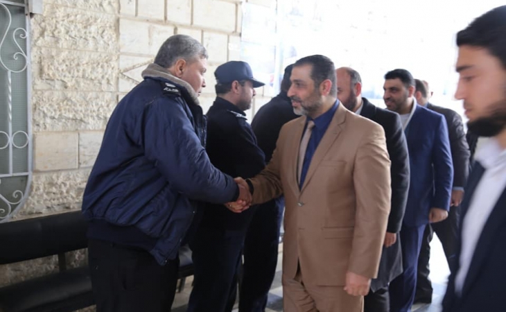 مدير شرطة محافظة غزة العميد/ جمال الديب، ومدراء المراكز الشرطية في المحافظة وقيادتها، في استقبال النائب العام المستشار/ ضياء الدين المدهون