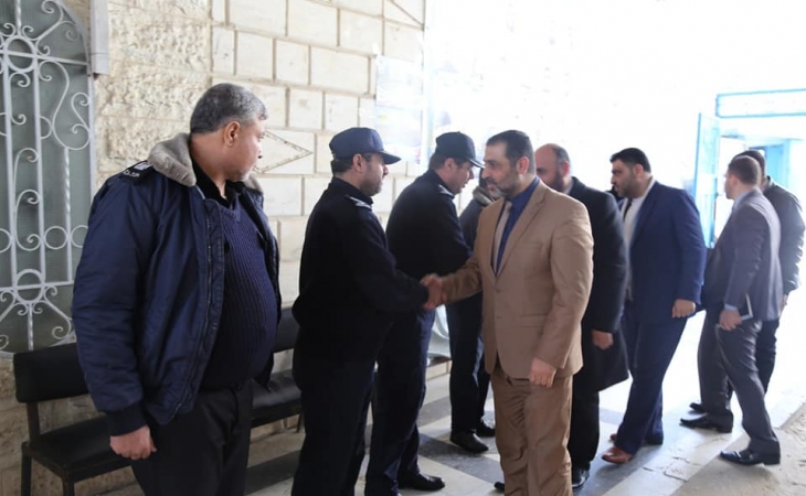 مدير شرطة محافظة غزة العميد/ جمال الديب، ومدراء المراكز الشرطية في المحافظة وقيادتها، في استقبال النائب العام المستشار/ ضياء الدين المدهون