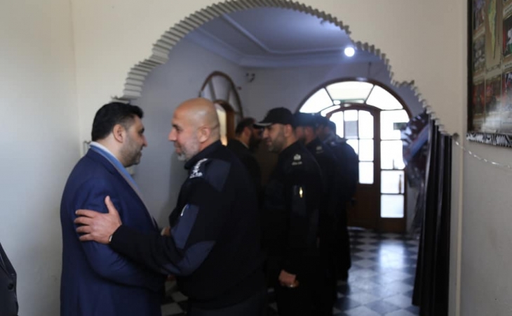 مدير شرطة محافظة غزة العميد/ جمال الديب، ومدراء المراكز الشرطية في المحافظة وقيادتها، في استقبال النائب العام المستشار/ ضياء الدين المدهون