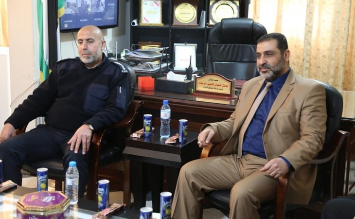مدير شرطة محافظة غزة العميد/ جمال الديب، ومدراء المراكز الشرطية في المحافظة وقيادتها، في استقبال النائب العام المستشار/ ضياء الدين المدهون